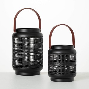 Sullivans 10.5" & 7.25" Modern Black Caged Lantern Set of 2, Metal - 1 of 3