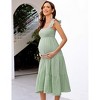 Womens Square Neck Smocked Maternity Dress Flutter Sleeve Summer Maxi Sundress - 2 of 4