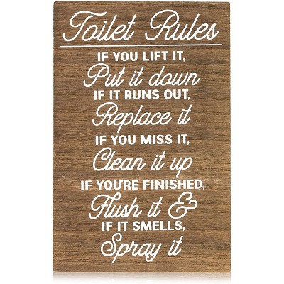 Juvale Funny Wooden Bathroom Decor, Restroom Quotes Wall Sign (9 x 14 Inches)