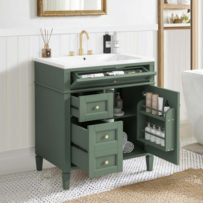 NicBex 30" Bathroom Storage Cabinet with Sink, Bathroom Vanity, 2 Drawers and 1 Spacious Cabinet Door for Bathroom, Green