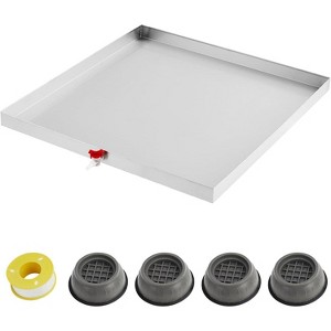 Washing Machine Pan, Heavy Duty 304 Stainless Steel Washing Machine Tray with 4 Pcs Anti-Vibration Washing Machine Feet, Washer Pan - 1 of 4