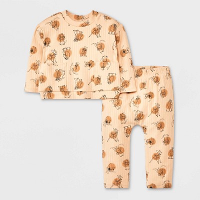 Image of Baby Girls' Disney Ribbed Top and Bottom Set - Brown 0-3M