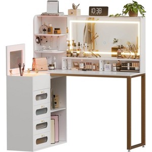 PAKASEPT Makeup Vanity Desk With Mirror and Lights, Dressing Table with 5 Drawers, Storage Shelves, 3 Color Modes Touch Light - 1 of 4