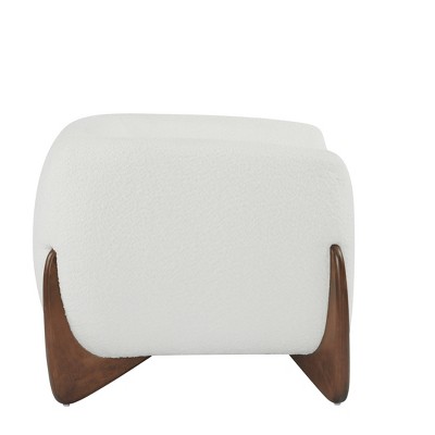 Modern White Boucle Upholstered Club Chair with Walnut Wood Legs