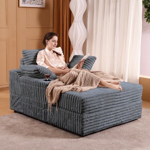 56" Oversized Chaise Lounge Chair with Storage Ottoman, Comfy Corduroy Sofa Bed, Indoor Upholstered Sleeper Sofa for Living Room, Movie Room, Bedroom - 1 of 4