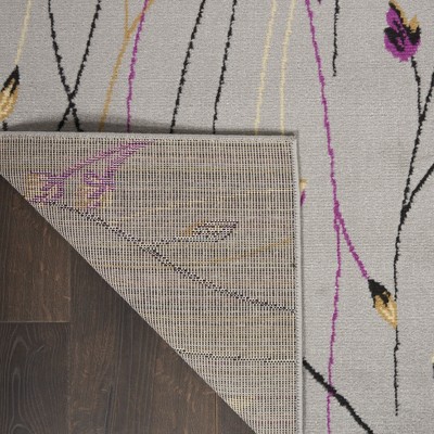 Gray Floral Power-Loomed Runner Rug with Latex Backing