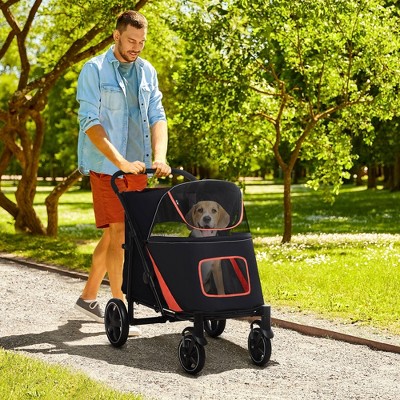 PawHut Black Foldable Large Dog Stroller with Storage