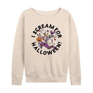 Women's - Disney - I Scream For Halloween Lightweight French Terry Wide Neck Long Sleeve Shirt - 1 of 4