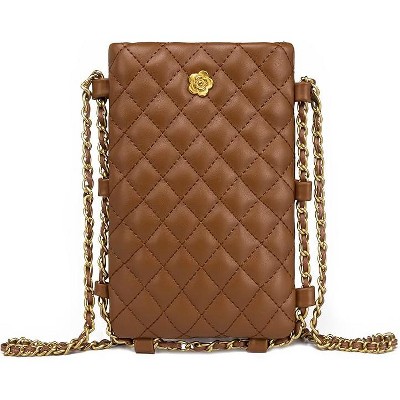 Hachikiko Small Crossbody Purse,Synthetic Leather Phone Wallet with Chain Strap, Stylish Crossbody Phone Bag for Travel & Daily Use,Brown