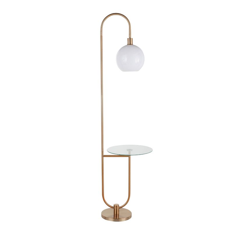 Trombone Contemporary/Glam Floor Lamp with Metal and Glass Shelf Gold (Includes LED Light Bulb) - LumiSource, 4 of 15