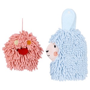 REGALWOVEN 2 Packs Cute Cartoon Alpaca Fuzzy Ball Hand Drying Hanging Ball Towels for Bathroom 7" x 7"/7" x 11" - 1 of 4