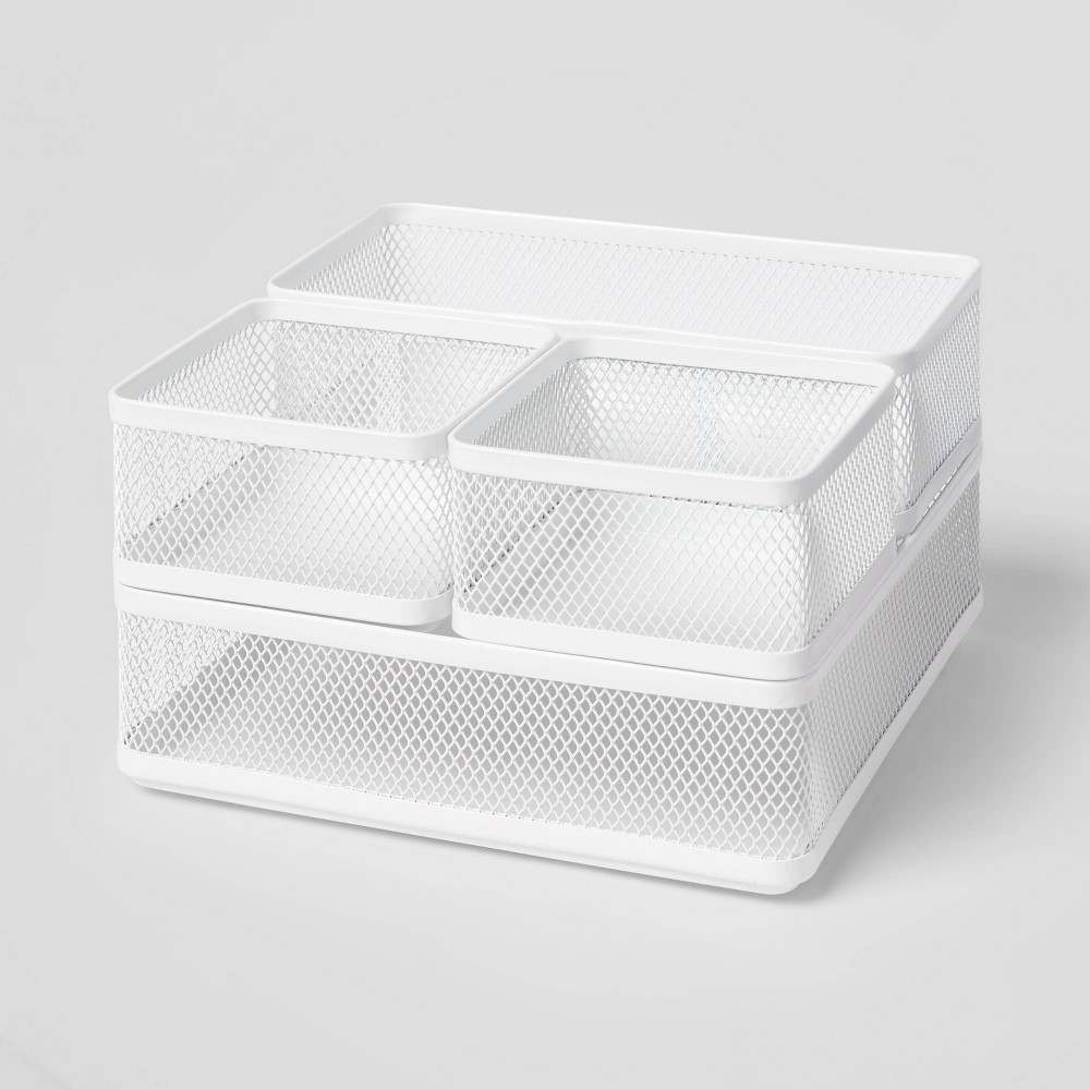 Photos - Desk Organiser Mesh Desk Organizer White - Brightroom™: Steel Office Supplies Holder, Desk Drawer Organizer, 8"x8"x4.5"