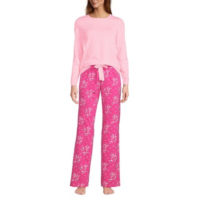 Lands' End Women's Knit Pajama Set Long Sleeve T-Shirt and Pants