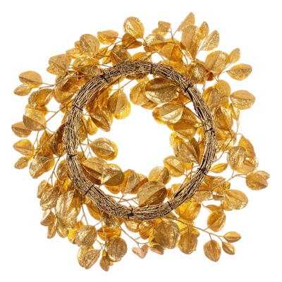Gold Glitter Artificial Dogwood Wreath 24-Inch