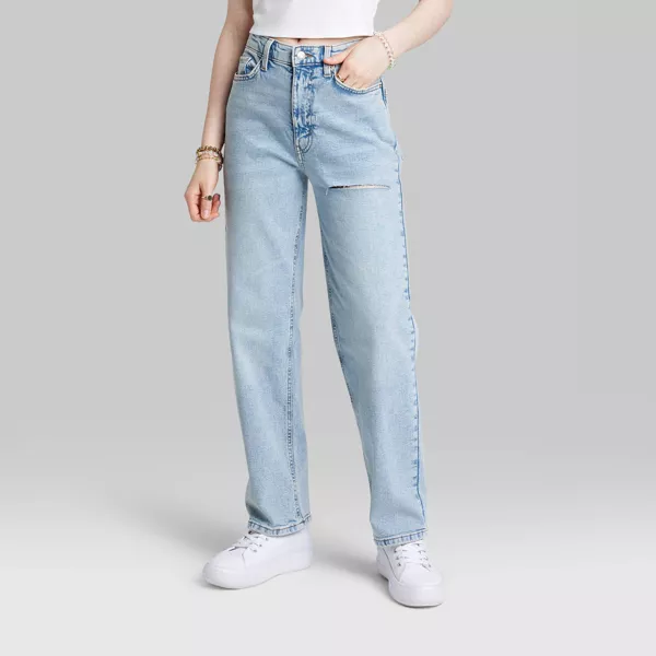 High Rise Relaxed Slash Straight Jeans