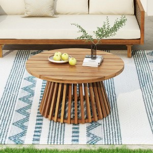 NAYSAYE Patio Accent Table Set Outdoor Acacia Wood Round Coffee Table for Backyard, Teak, 31.5"*31.5"*16" - 1 of 4
