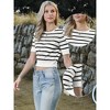 INSPIRE CHIC Women's Striped Short Sleeve Crew Neck Lightweight Stretch Casual Knit Fitted Tops - 2 of 4