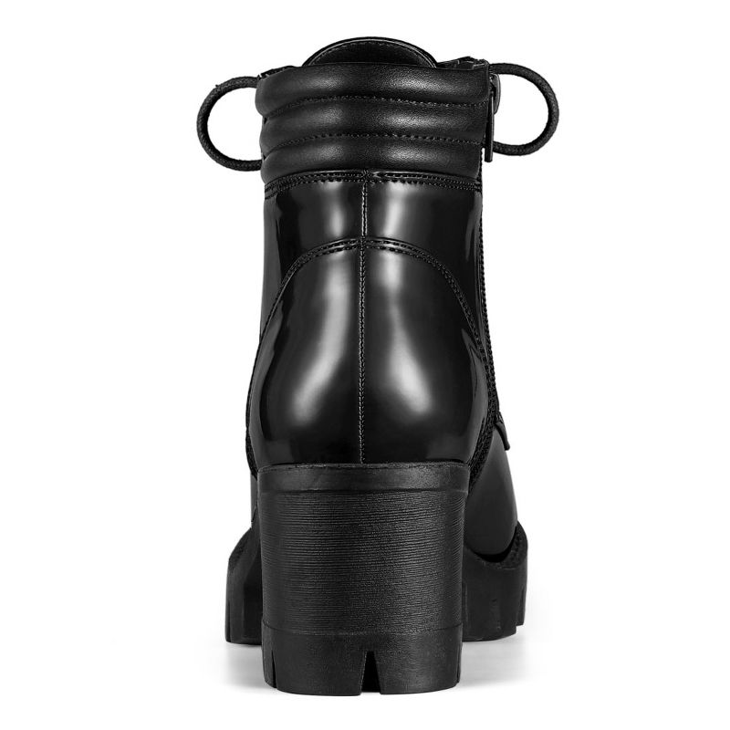Allegra K Women's Round Toe Chunky Heel Lug Sole Lace Up Zipper Combat Boots, 3 of 8