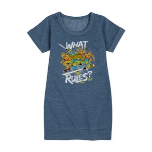 - Teenage Mutant Ninja Turtles - What Rules? Leo and Brothers Graphic Short Sleeve Fleece Dress - 1 of 4
