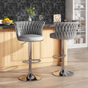 Hooseng Bar Stools Set of 2, Velvet Upholstered Bar Chairs with Black Metal Legs, Backs and Footrest Counter Height Bar Stools - 1 of 4