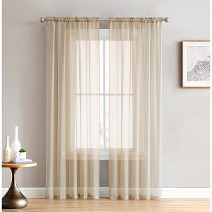HLC.ME Sheer Voile Transparent Window Treatment Rod Pocket Curtain Panels - Set of 2 - 1 of 4