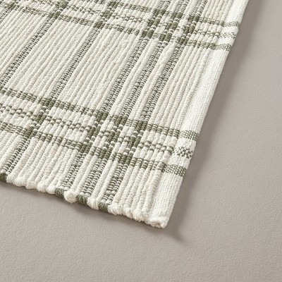 Handmade Green and Cream Cotton Wool Plaid Accent Rug 2'x3'