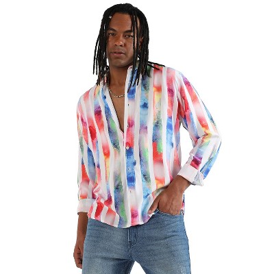 Campus Sutra Men Men's EcoLiva White Tie Dye Striped Shirt