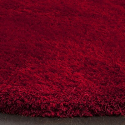Luxe Red Hand-Tufted Round Shag Area Rug, 8' x 8'