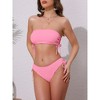INSPIRE CHIC Women's Bandeau Drawstring Side Tie Ribbed Bikini Sets, Strapless Top Triangle Bottom Swimwear Bathing Suits 1 Set - 2 of 4