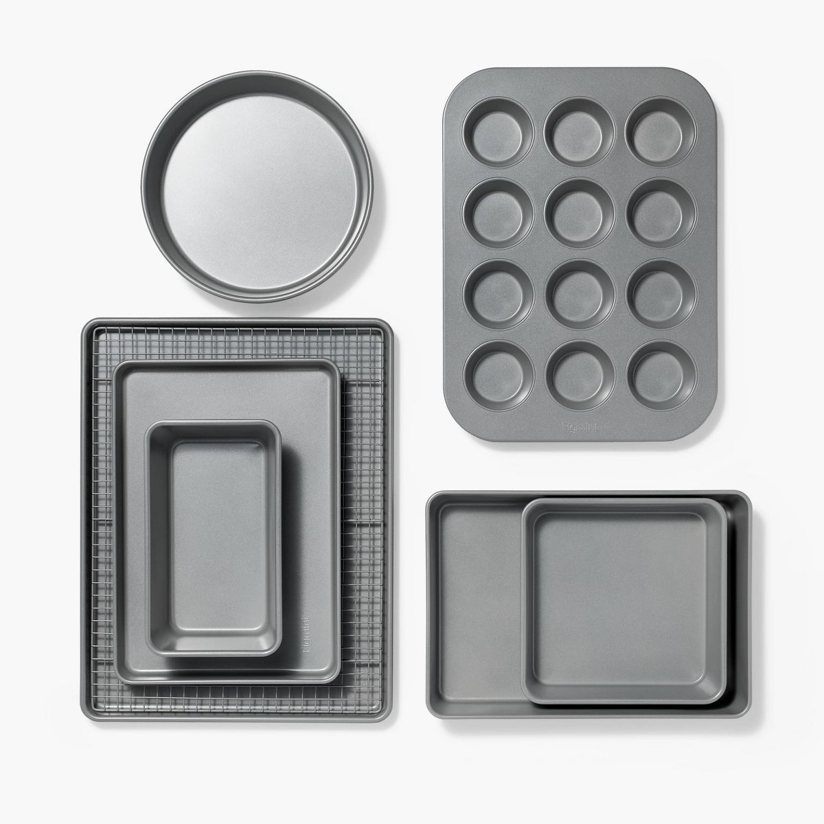 8pc Nonstick Bakeware Set Gray - Figmint™: Figmint Kitchen Baking Set, PTFE-Free, Oven & Dishwasher Safe, 450°F Limit