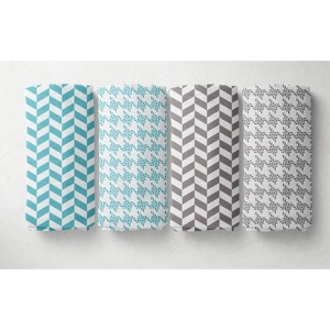 Bacati - Houndstooth/Herringbone Muslin Swaddling Blankets set of 4  Aqua/Gray - 1 of 4