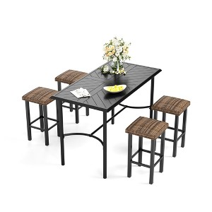 Captiva Designs 5pc Outdoor Patio Cross Bracket Rectangle Steel Bar Table & High Bar Stools - 1 of 4