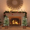 Small Christmas Tree with Lights, 24 Inch Prelit Artificial Mini Christmas Tree, Tabletop Snow Flocked Xmas Tree in Wood Pot for Office Desk - 2 of 4