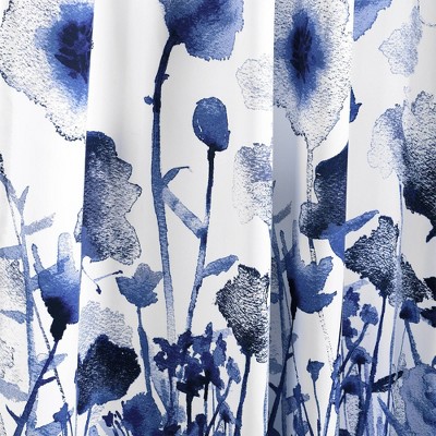 Navy Floral Polyester Blackout Window Curtain Panels, 63" x 52"