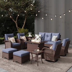LayinSun Outdoor Patio Furniture Set, Brown Rattan Wicker Sectional Swivel Rocker Chairs Sets - 1 of 4