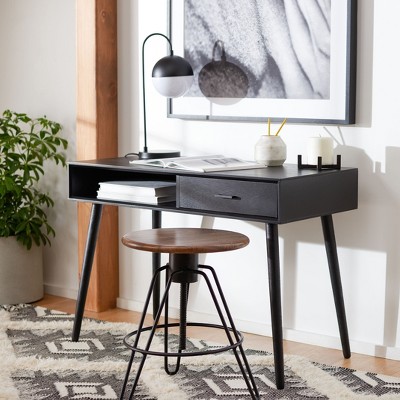 Mid-Century Charm Black Writing Desk with Splayed Legs and Drawer