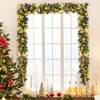 6 FT Pre-lit Christmas Garland, Indoor Outdoor Artificial with 20 LED Lights, with Ribbon, Ball Ornaments, Pine Cones and Stars for Mantle, Stairs - 2 of 4