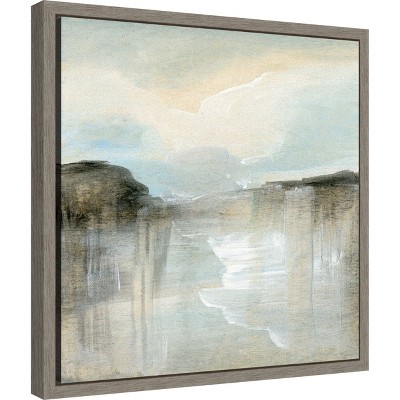 Quiet Beach Abstract Lithograph Canvas Wall Art in Grey Frame, 16 x 16 inches