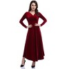 Women's V-Neck  Velvet Dress Long Sleeve Elegant Party Dress - Ruched Waist Midi Dress for Weddings, Holiday Parties - 4 of 4
