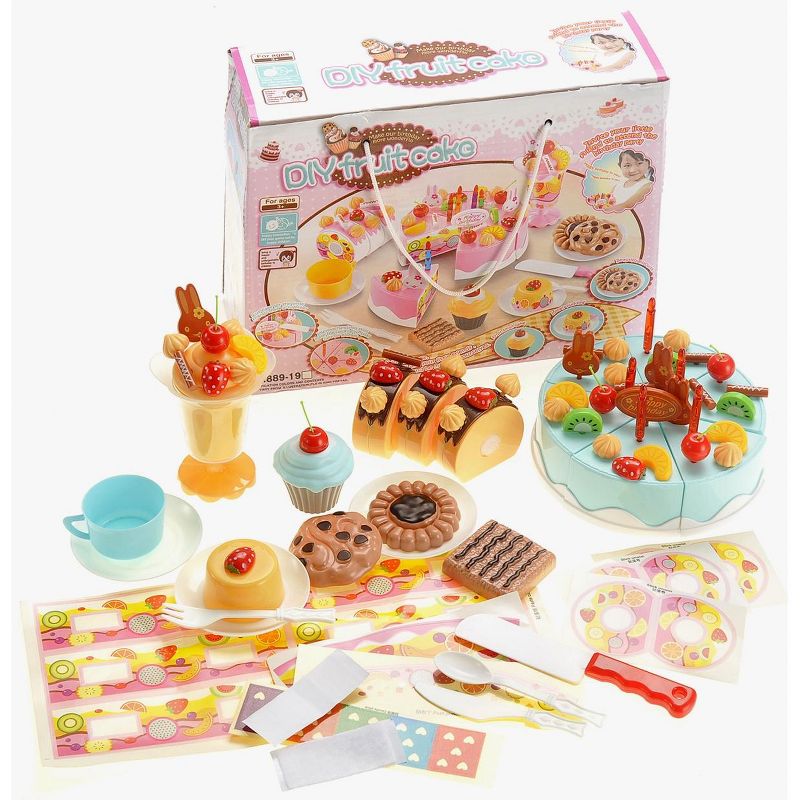 Link 75 piece Birthday Fruit Decoration Cake, DIY Fruit Cake, Pretend Play Desserts Food Toy Set, Blue, 2 of 8
