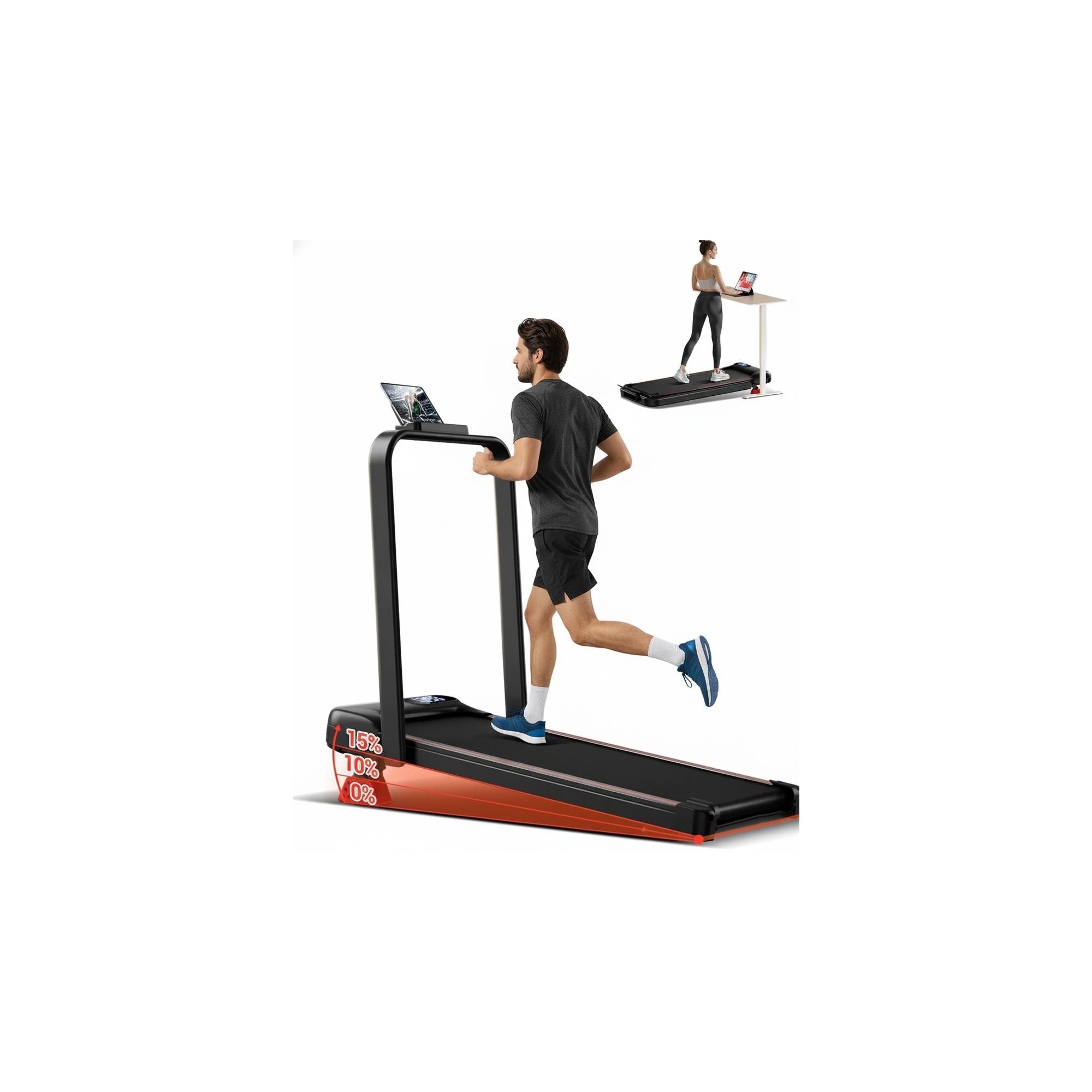 3-in-1 Foldable Treadmill with 300 LBS Capacity, 15% Walking Pad Treadmills for Home and Office, 2.5 HP Under Desk Treadmill with Quiet Brushless