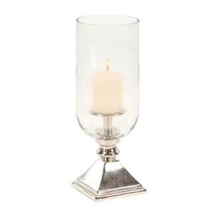 Olivia & May 17" x 6" Hurricane Aluminum/Glass Candle Holder Silver : Tabletop Centerpiece - 1 of 4