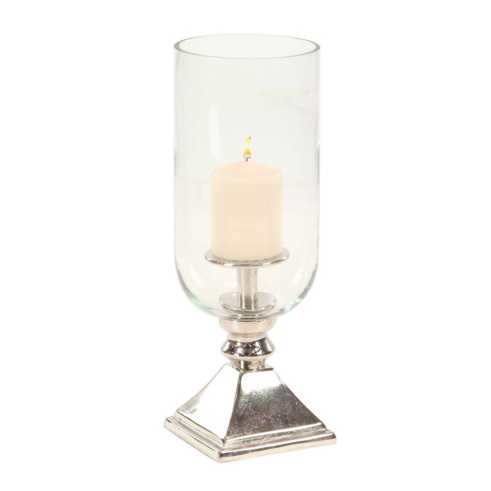 Photos - Figurine / Candlestick 17" x 6" Hurricane Aluminum/Glass Candle Holder Silver - Olivia & May