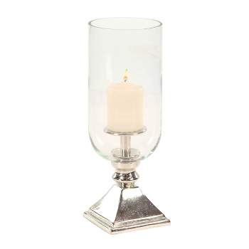 17" x 6" Hurricane Aluminum/Glass Candle Holder Silver - Olivia & May