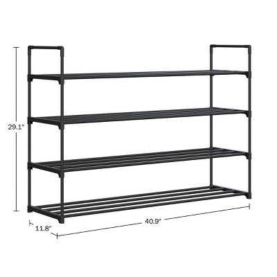 Black 4-Tier Stackable Metal and Plastic Shoe Rack