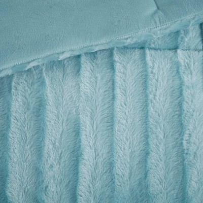 Aqua Faux Fur Reversible Full Comforter Set