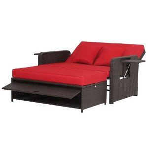 Tangkula Rattan Loveseat Set Daybed Lounge Storage Ottoman Side Tables Adjust Red Patio - 1 of 4