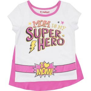 Funstuff Mother's Day Super Hero Mom Toddler Girls' T-Shirt & Cape White & Pink - 1 of 4