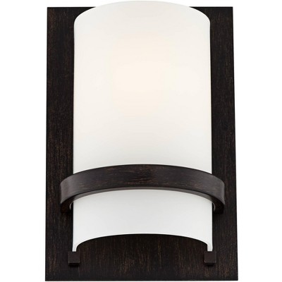 Crisp Iron Oxide Cylinder Wall Sconce with Etched Opal Glass