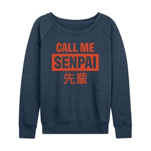 Women's - Instant Message - Call Me Senpai Lightweight French Terry Wide Neck Long Sleeve Shirt - 1 of 4